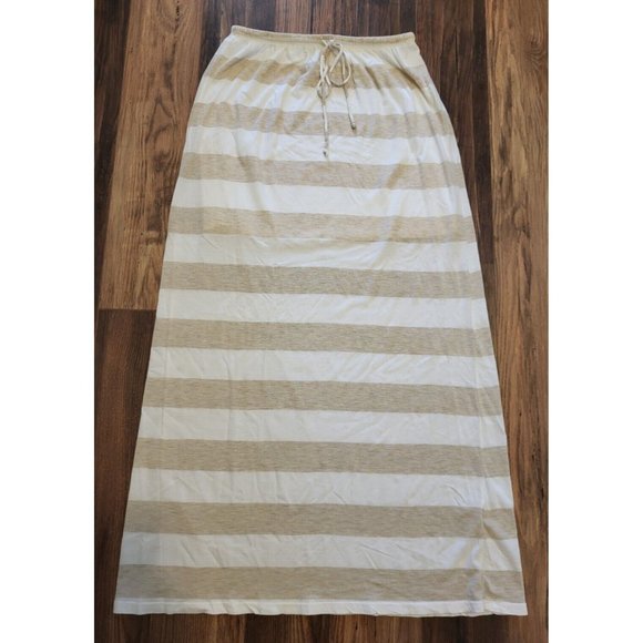 c & c California Dresses & Skirts - C & C California Pullon Maxi Skirt Beige White Stripe Sz L Beachy Lounge USAMade